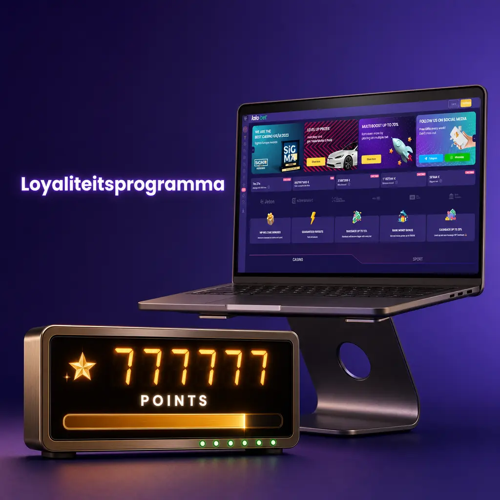 Lalabet loyaliteitsprogramma met vijf niveaus van Brons tot Diamant en cashback, VIP-beloningen en opnamelimieten