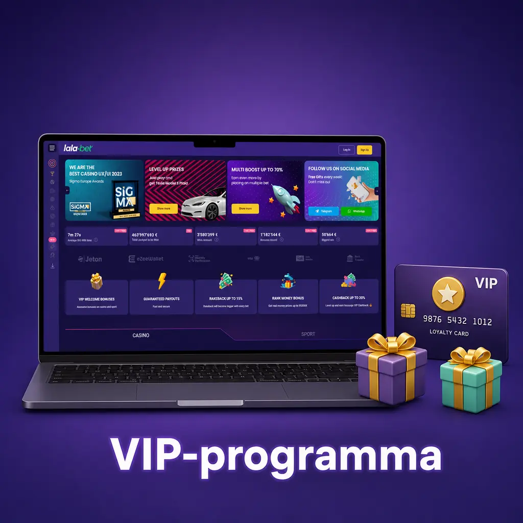 Lalabet VIP-programma met loyaliteitsniveaus, exclusieve bonussen en persoonlijke accountbegeleiding voor actieve spelers