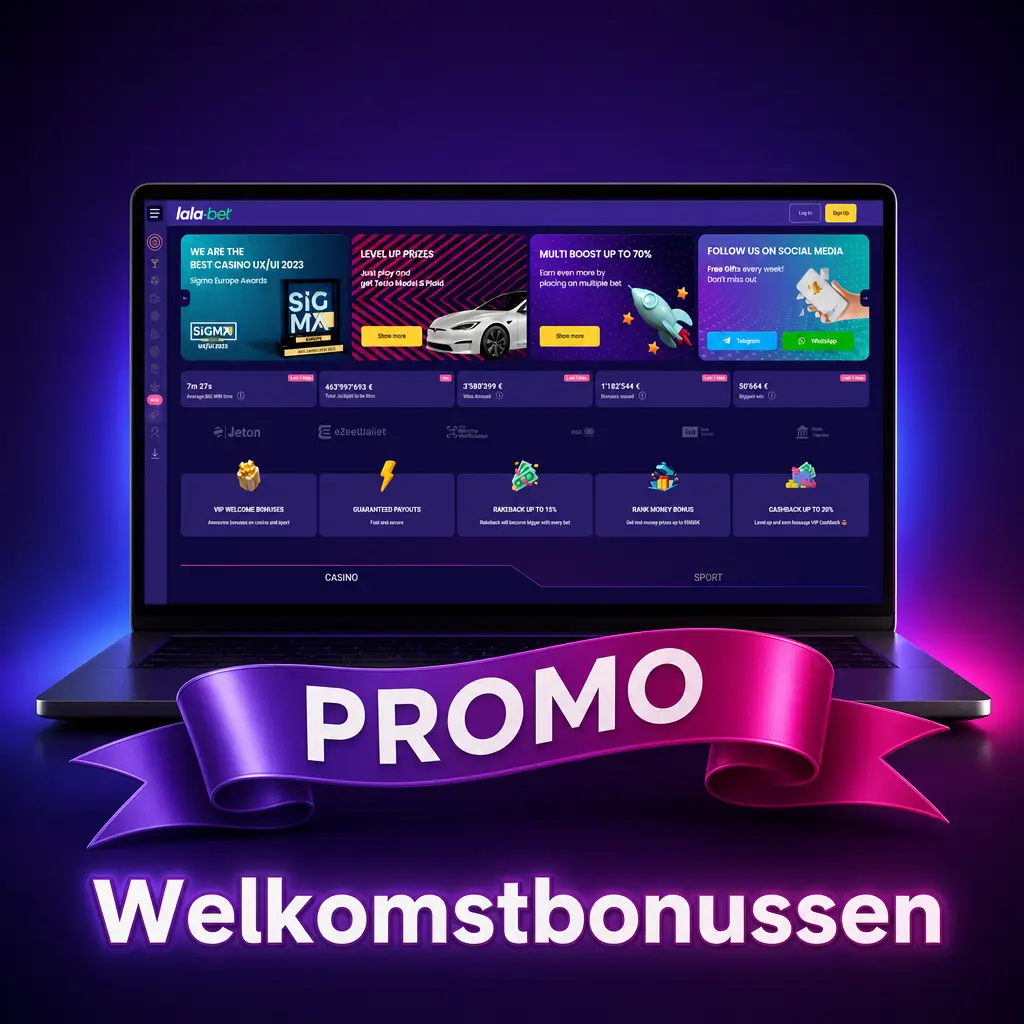 Lalabet welkomstbonussen: 100% casinobonus tot €500 en sportfreebet tot €50 voor nieuwe spelers
