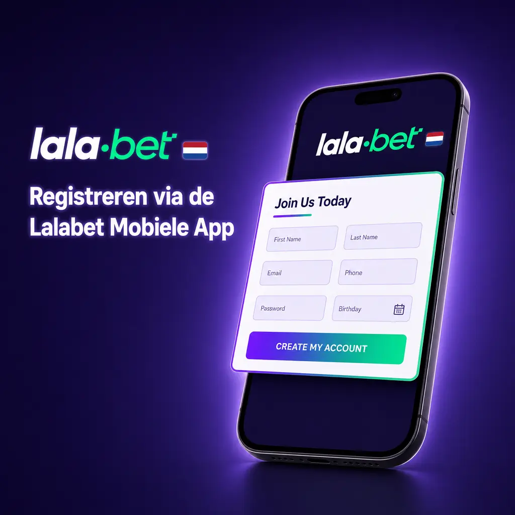 Lalabet mobiele app registratie op Android en iOS via touchscreen interface